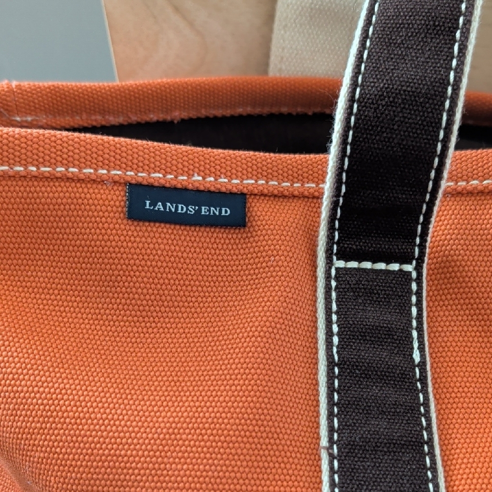 Lands' End Orange Large Canvas Zip-Top Tote EUC - Picture 2 of 9